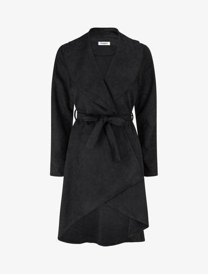 Trench long uni en suédine - Noir - 1