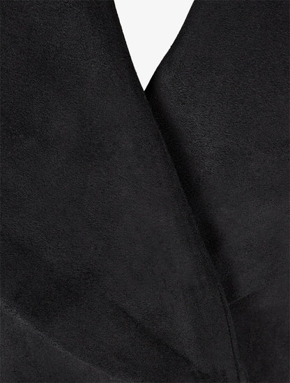 Trench long uni en suédine - Noir - 3
