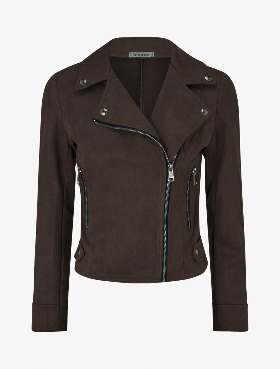 Veste en suédine à fermeture zippée - Marron