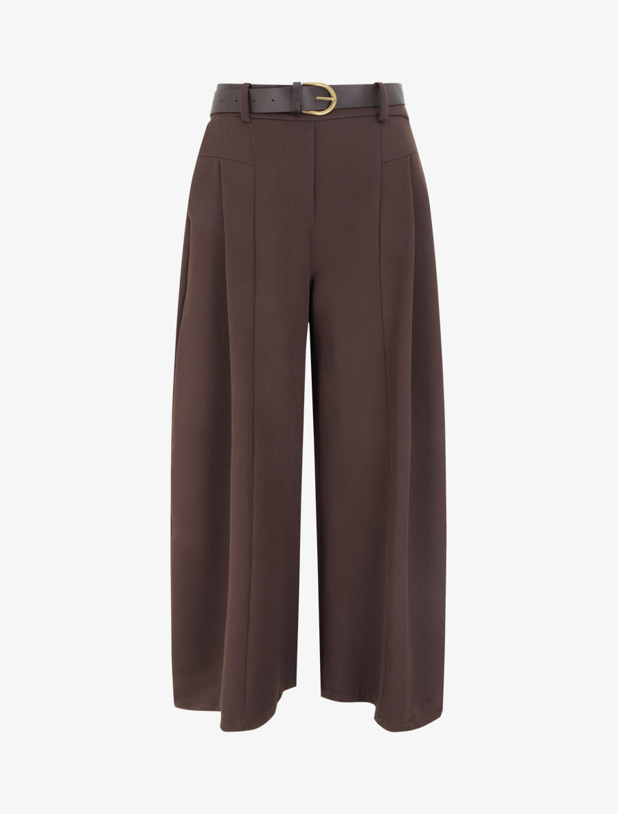 Pantalon coupe ample taille haute - Chocolat - 1
