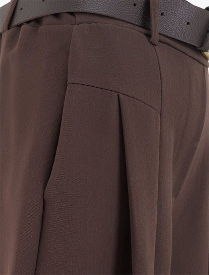Pantalon coupe ample taille haute - Chocolat - 3