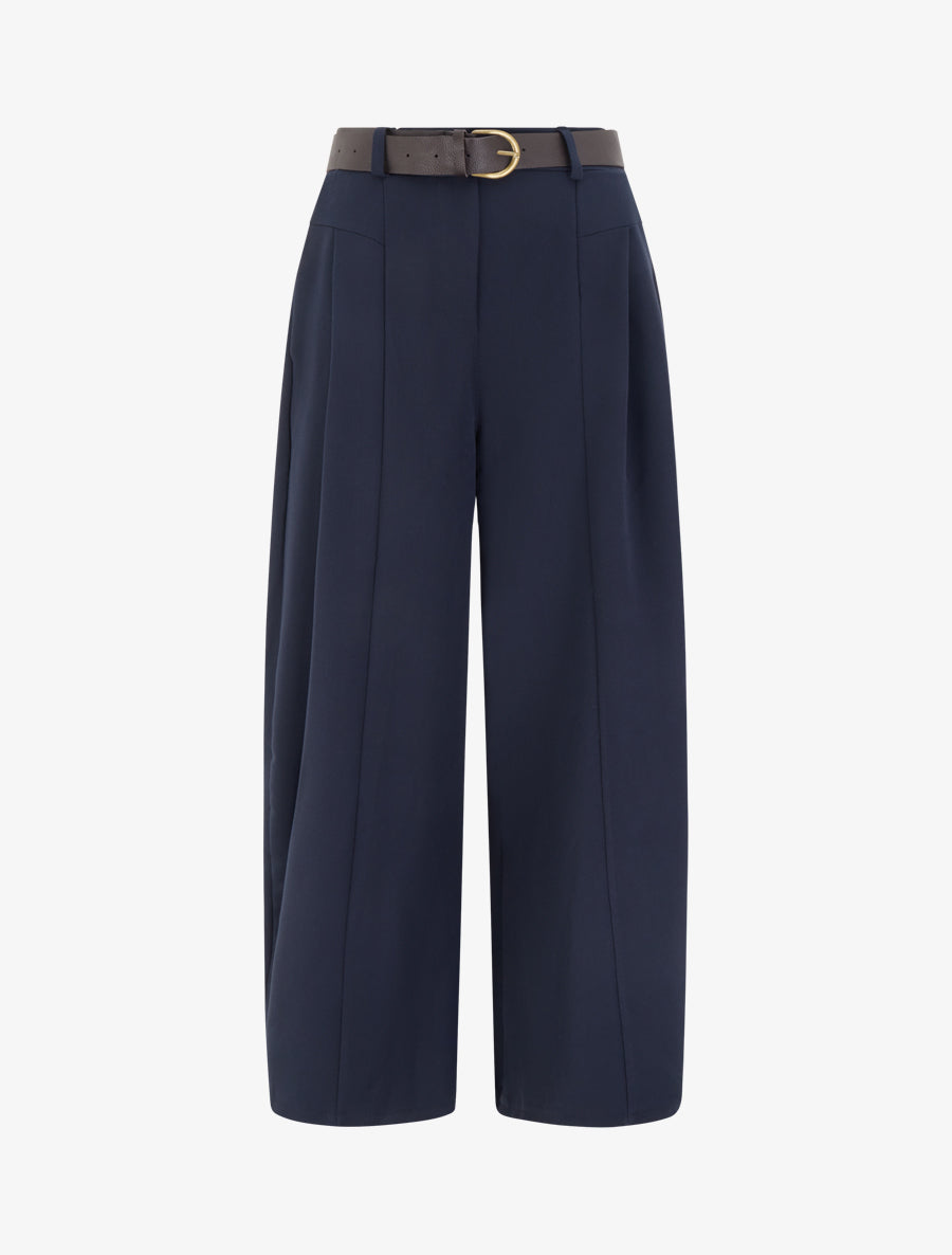 Pantalon coupe ample taille haute - Marine - 1