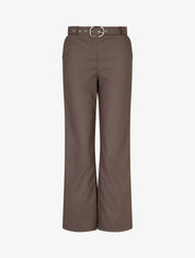 Pantalon droit uni en simili - Marron - 1