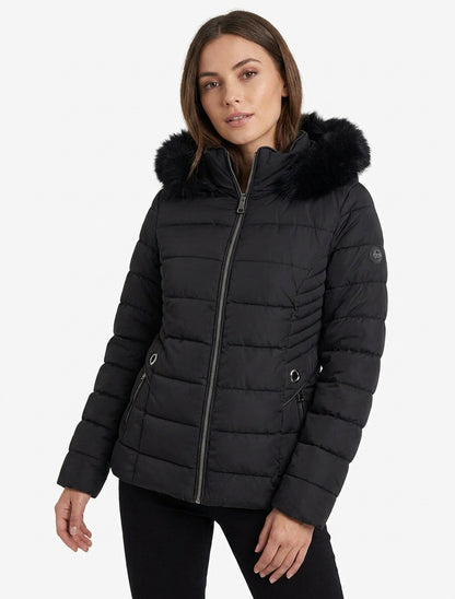 Doudoune à capuche en fourrure - Noir