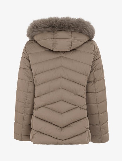 Doudoune coupe cintrée à capuche amovible ornée de fourrure - Taupe - 2