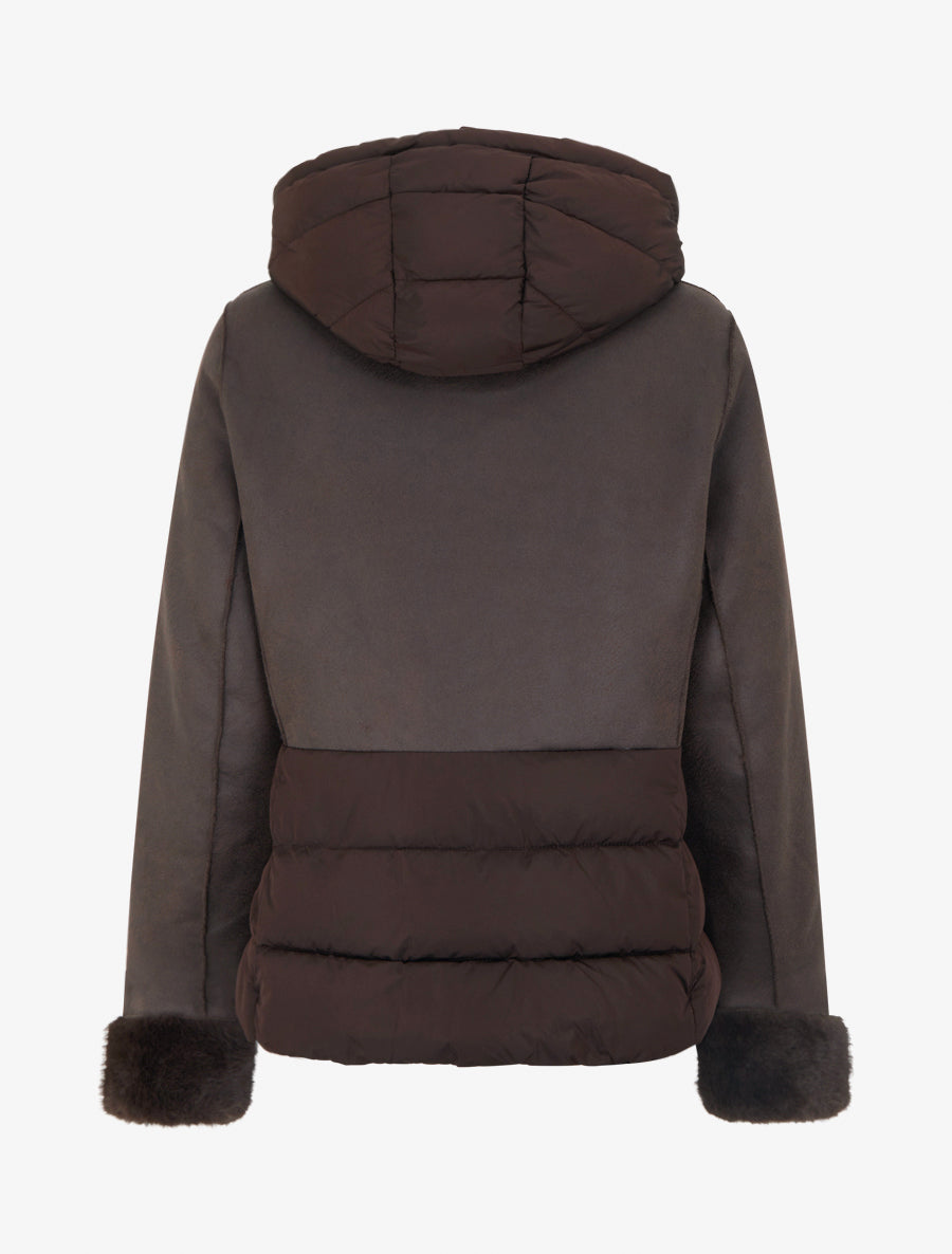 Manteau bimatière à intérieur fourrure synthétique - Marron chocolat - 2