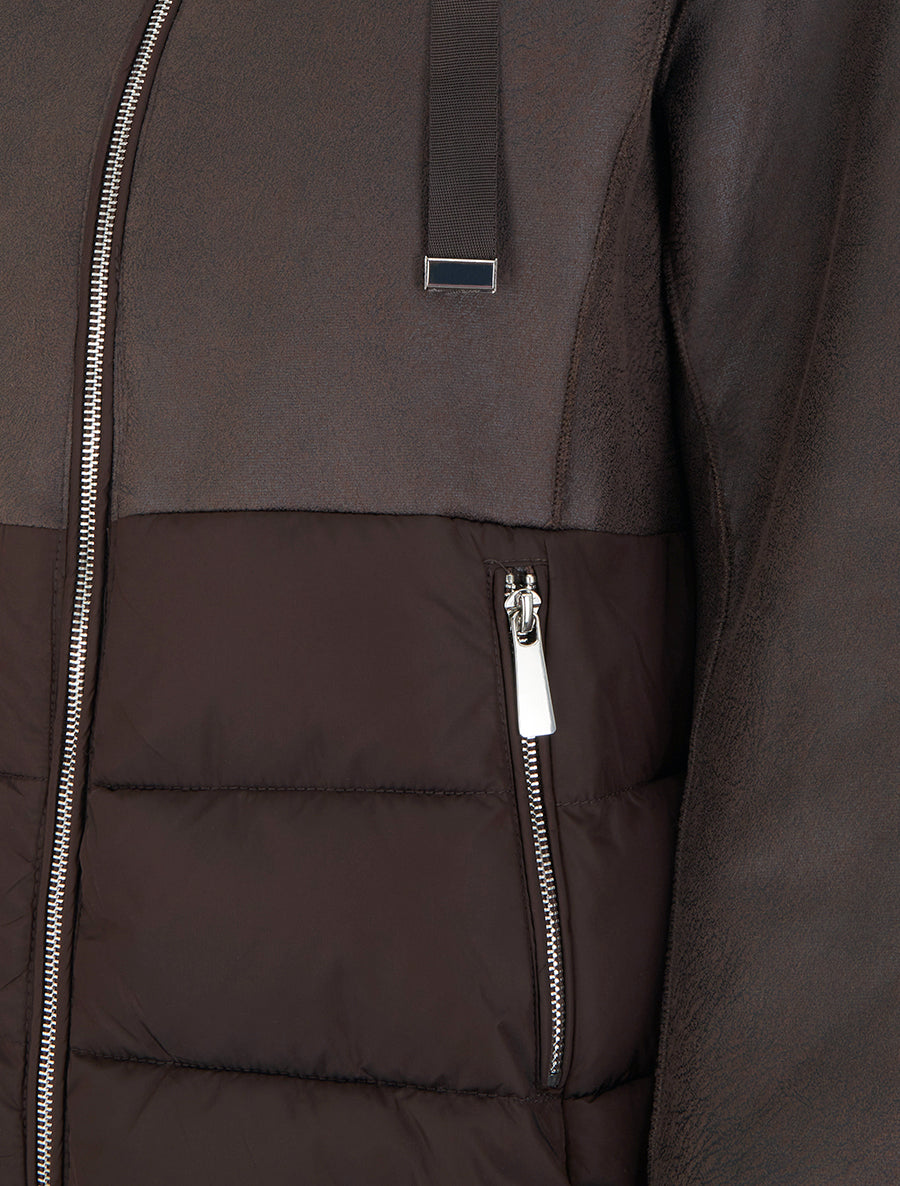 Manteau bimatière à intérieur fourrure synthétique - Marron chocolat - 3