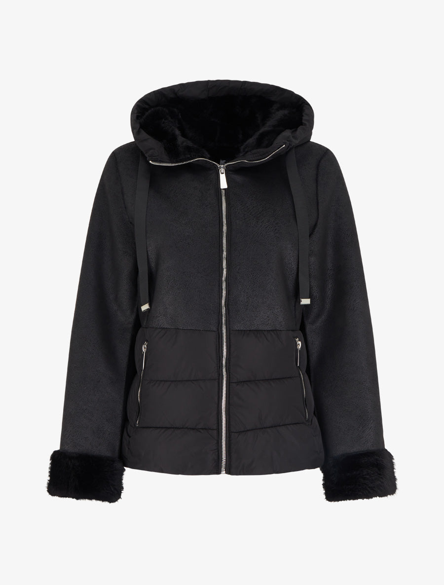 Manteau bimatière à intérieur fourrure synthétique - Noir - 1