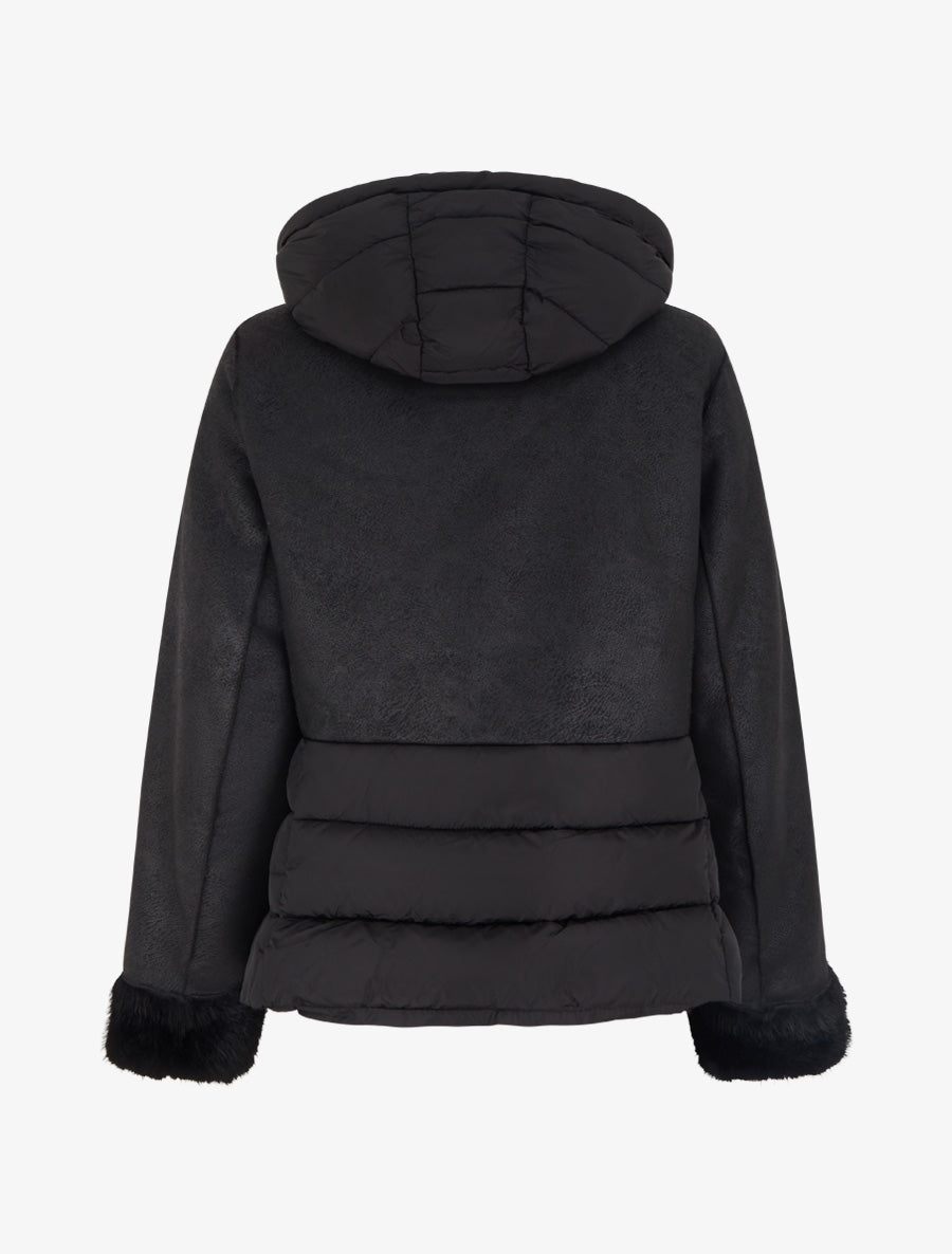 Manteau bimatière à intérieur fourrure synthétique - Noir - 2