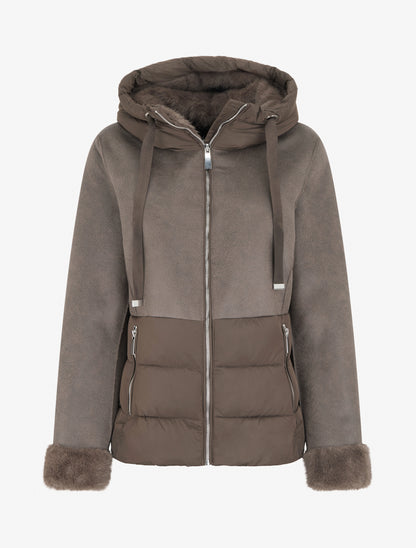 Manteau bimatière à intérieur fourrure synthétique - Taupe foncé - 1