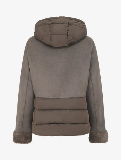 Manteau bimatière à intérieur fourrure synthétique - Taupe foncé - 2
