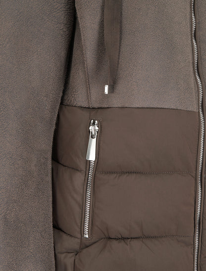 Manteau bimatière à intérieur fourrure synthétique - Taupe foncé - 3