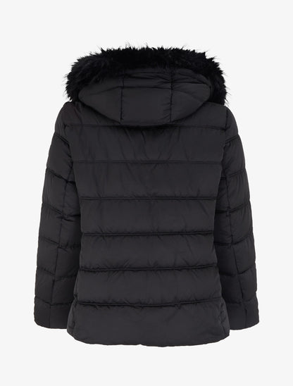 Doudoune à capuche amovible ornée de fourrure avec patch strassé - Noir - 2