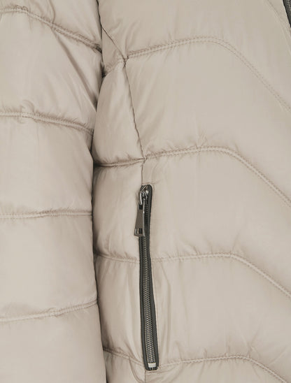 Doudoune à capuche amovible ornée de fourrure avec patch strassé - Taupe clair - 3