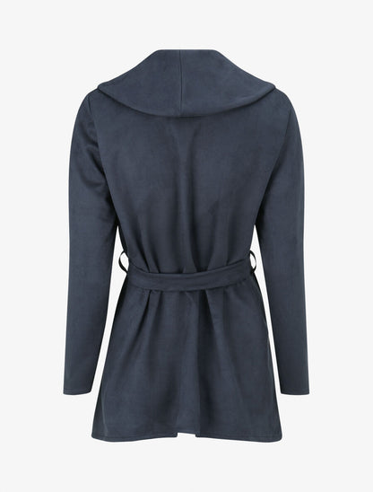 Veste longue unie en suédine - Marine - 2