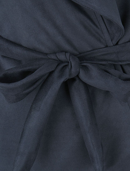 Veste longue unie en suédine - Marine - 3