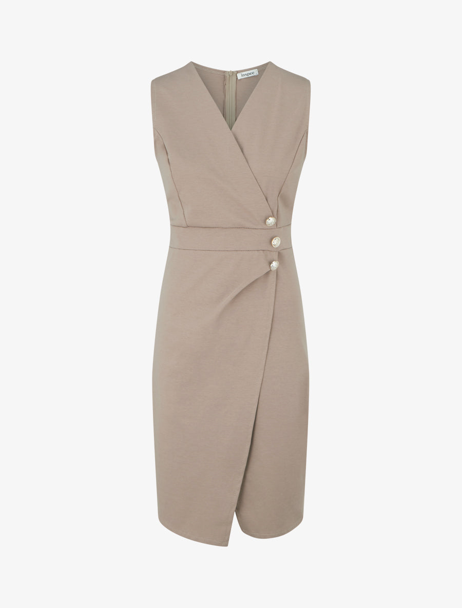 Robe portefeuille sans manches - Taupe - 1