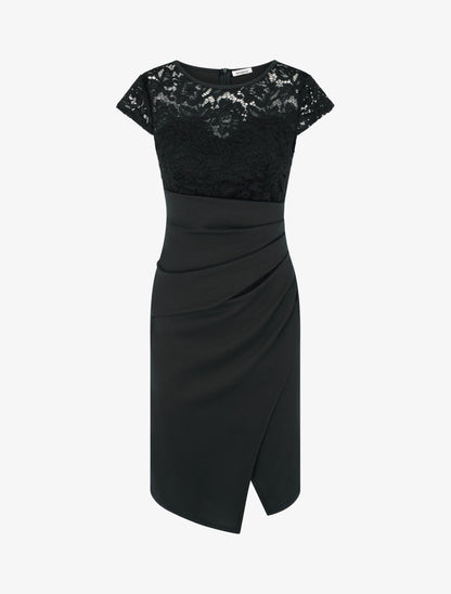 Robe portefeuille à buste dentelle - Noir - 1