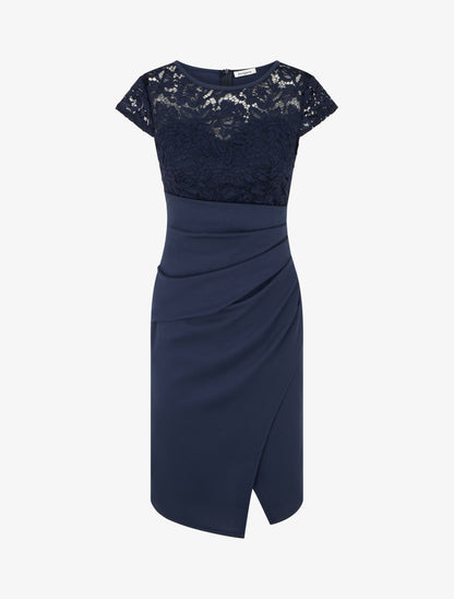 Robe portefeuille à buste dentelle - Marine - 1