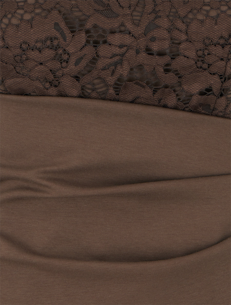 Robe portefeuille à buste dentelle - Marron - 3