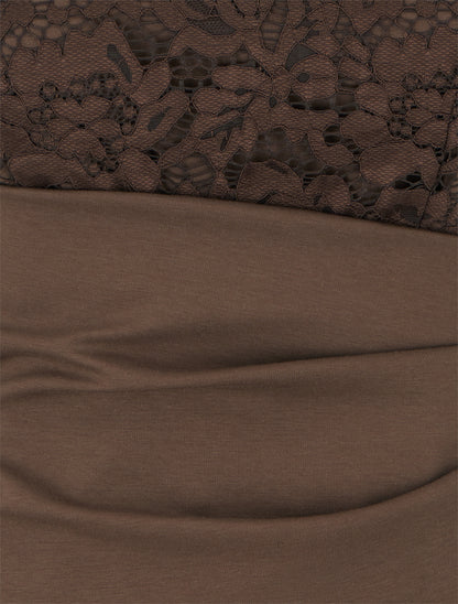 Robe portefeuille à buste dentelle - Marron - 3