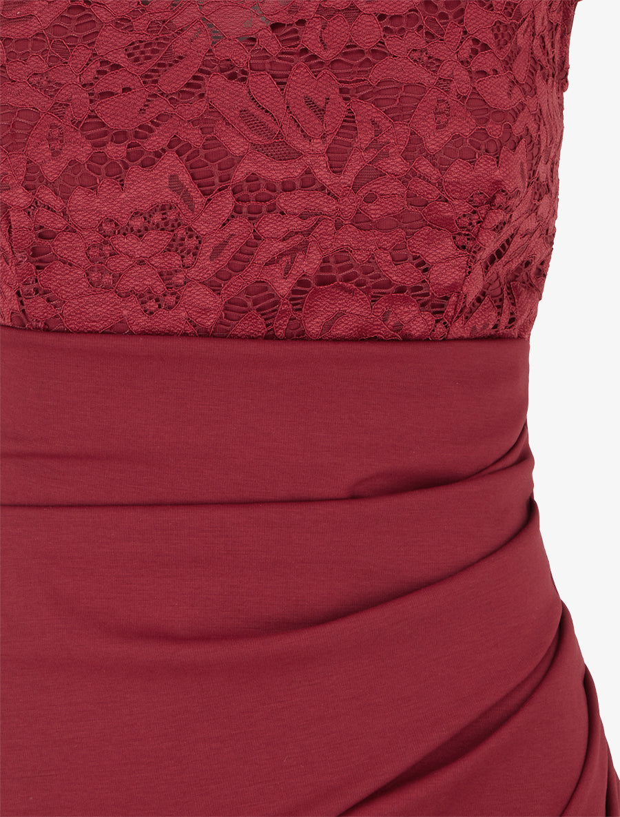 Robe portefeuille à buste dentelle - Bordeaux - 3