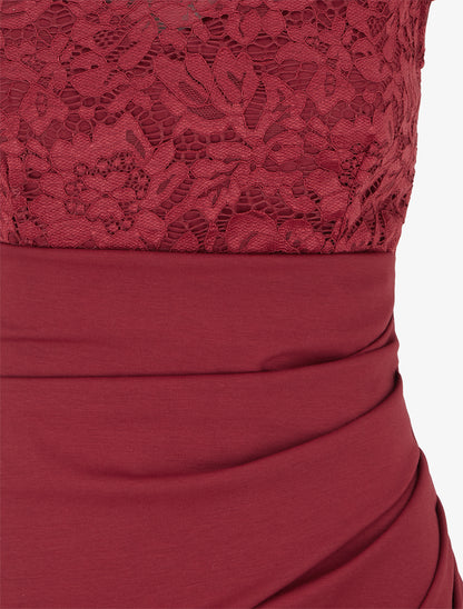 Robe portefeuille à buste dentelle - Bordeaux - 3