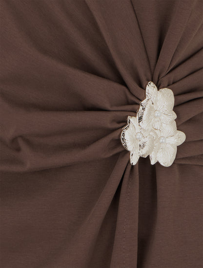 Robe sans manches à bijou floral - Marron - 3