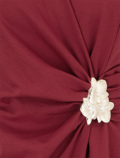Robe sans manches à bijou floral - Bordeaux - 3