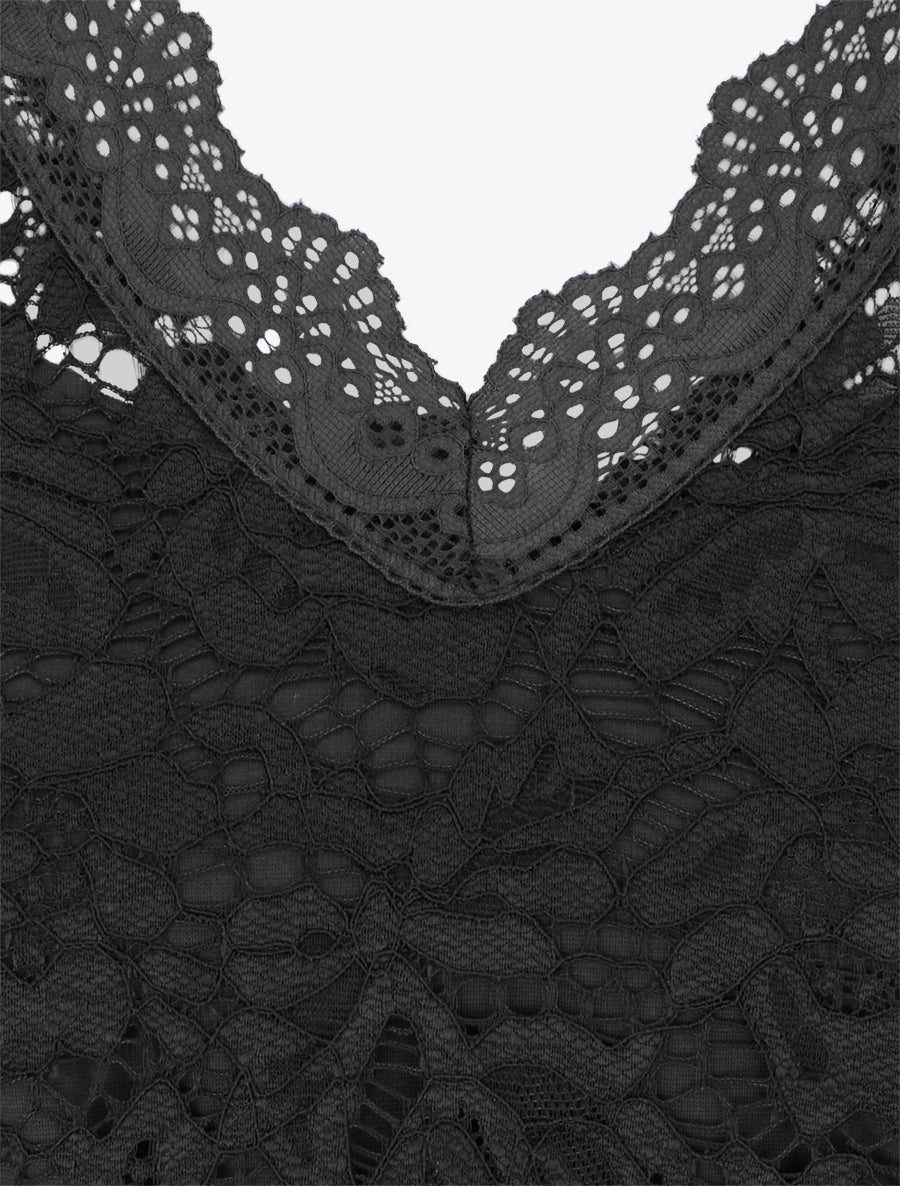 Robe ajustée sans manches à buste dentelle - Noir - 3