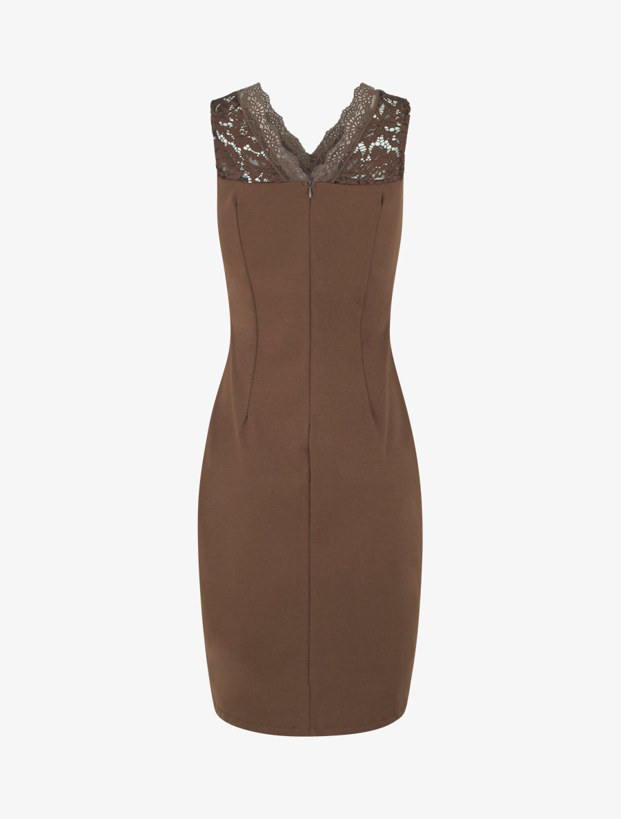 Robe ajustée sans manches à buste dentelle - Marron - 2