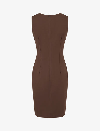 Robe cache-coeur sans manches à boutons décoratifs - Marron - 2
