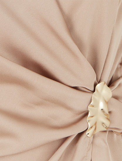 Top drapé et satiné à bijou - Beige - 3