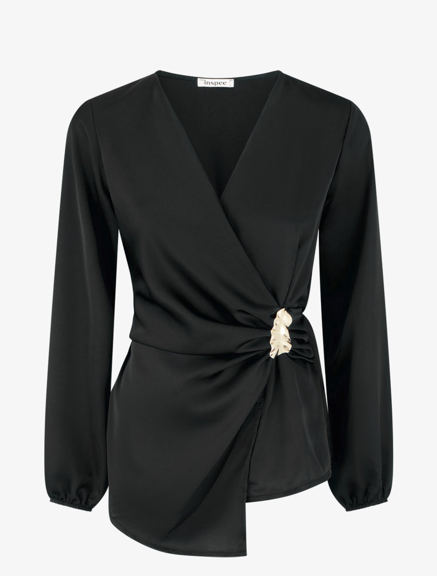 Top drapé et satiné à bijou - Noir - 1