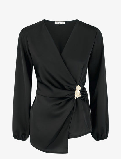 Top drapé et satiné à bijou - Noir - 1