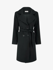 Manteau long croisé en laine mélangée - Noir - 1