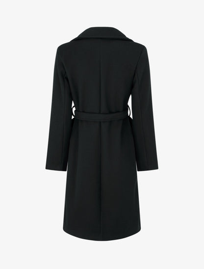 Manteau long croisé en laine mélangée - Noir - 2
