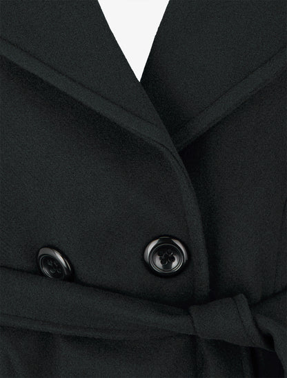 Manteau long croisé en laine mélangée - Noir - 3