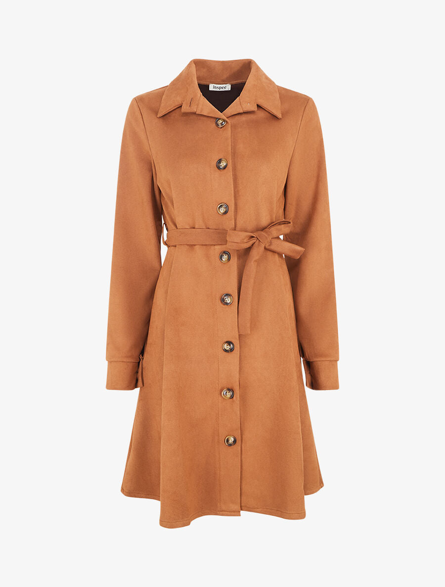 Robe chemise en suédine - Camel - 4
