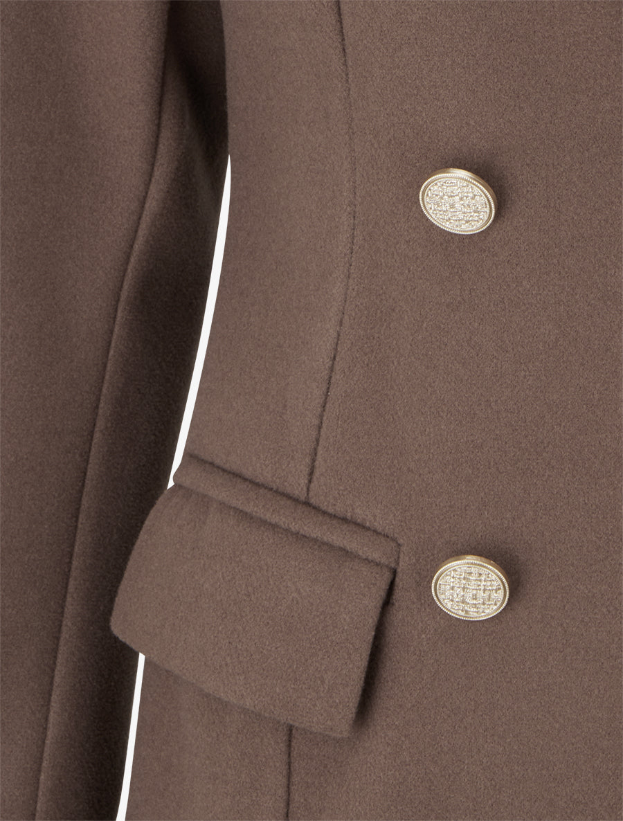 Manteau droit croisé en laine mélangé - Taupe foncé - 3