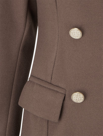 Manteau droit croisé en laine mélangé - Taupe foncé - 3