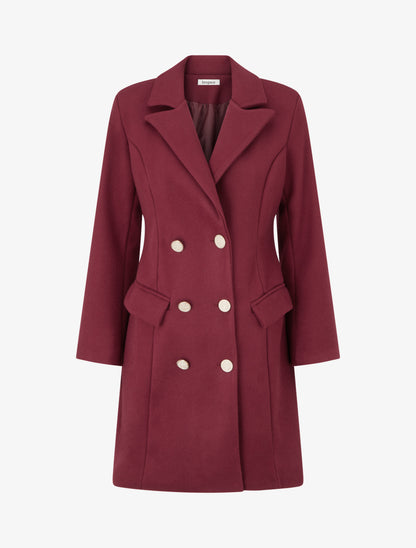 Manteau droit croisé en laine mélangé - Bordeaux - 1