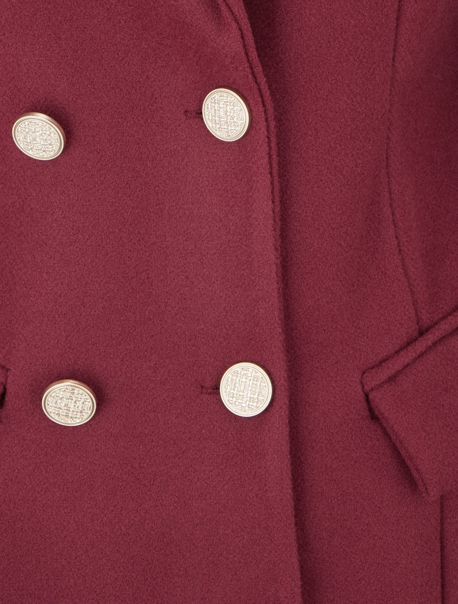 Manteau droit croisé en laine mélangé - Bordeaux - 3