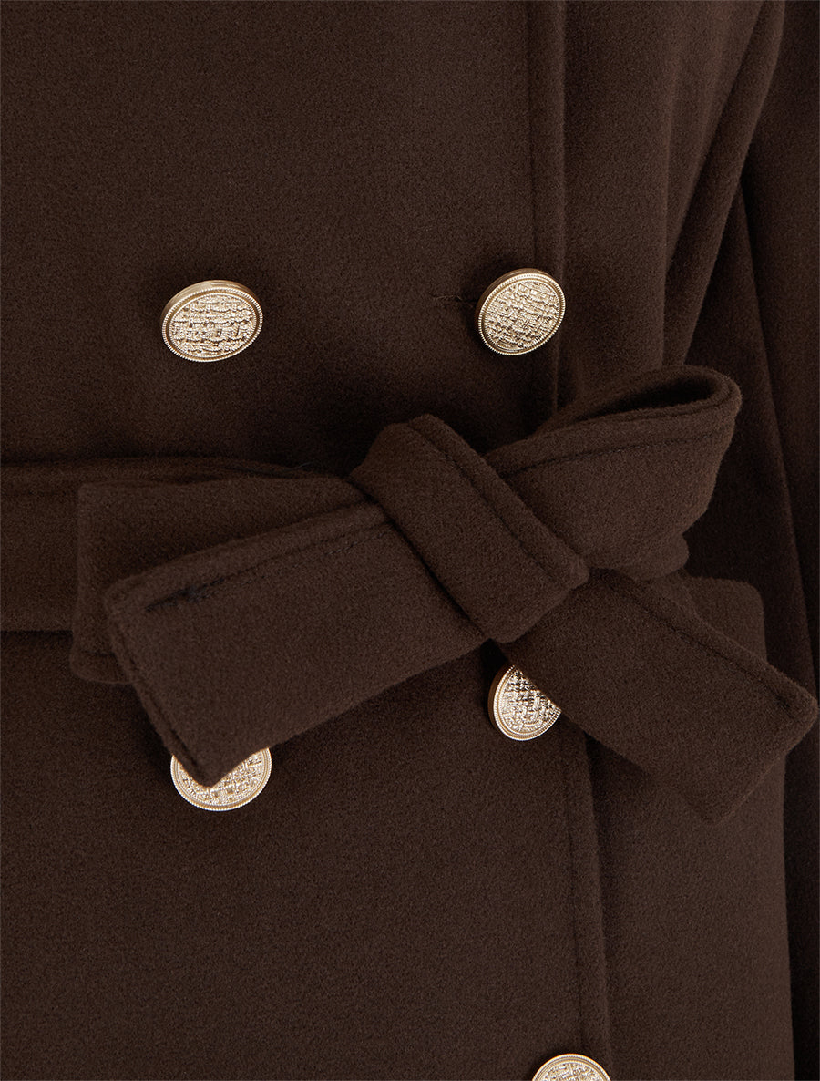 Manteau style officier en laine mélangée - Marron - 3