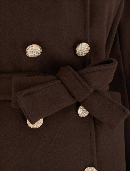 Manteau style officier en laine mélangée - Marron - 3
