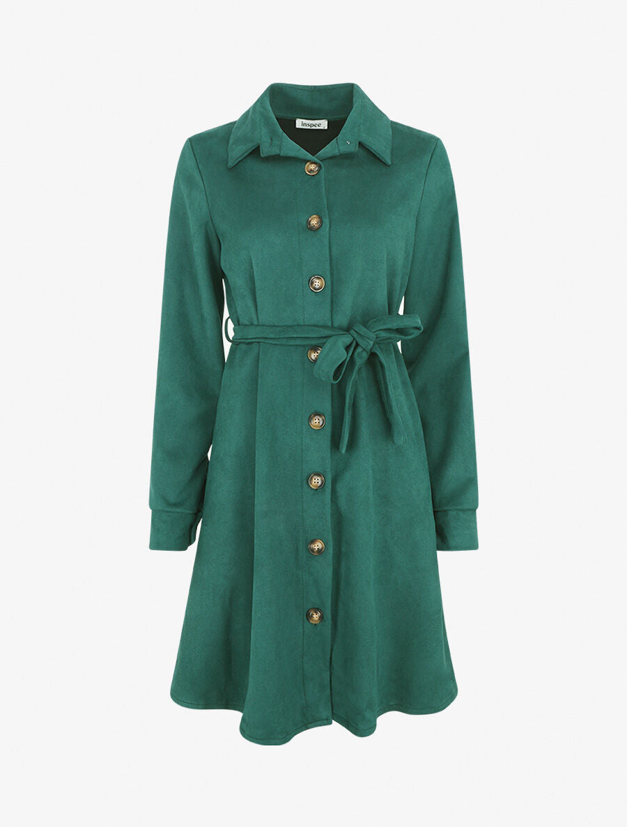 Robe chemise en suédine - Vert forêt - 1