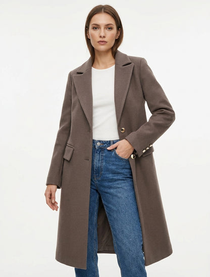 Manteau long droit classique - Taupe foncé