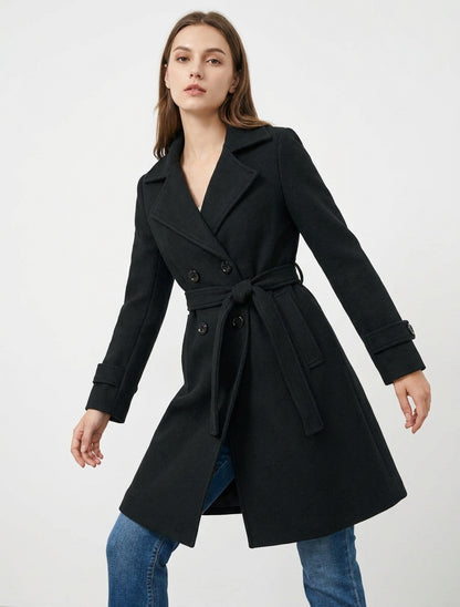Manteau droit uni ceinturé - Noir