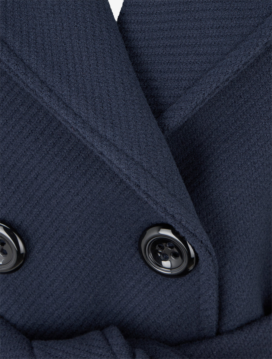 Manteau droit uni ceinturé - Marine - 3