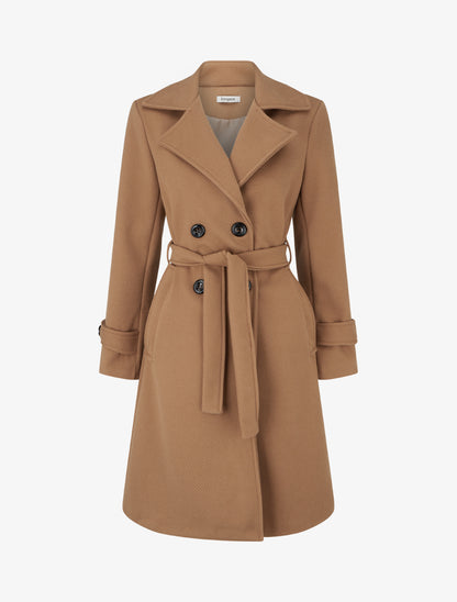 Manteau droit uni ceinturé - Camel - 1